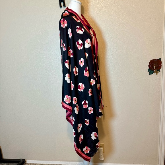 Kate Spade Cherry Blossom Silk Scarf Black & Pink - Picture 11 of 12